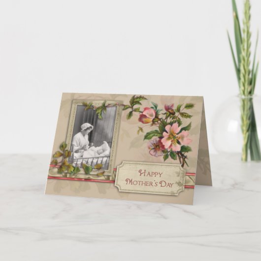 Antike Mutter und Kind mit Blumen Karte (Vorderseite)
