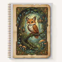 Antike Mythische Fuchs-Eule und Enchanted Forest J Notizblock
