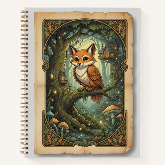 Antike Mythische Fuchs-Eule und Enchanted Forest J Notizblock (Vorderseite)