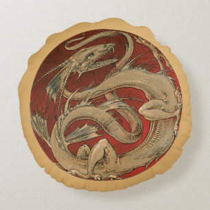 Antike Mythologie, Antiker Goldener Asiatischer Dr Rundes Kissen
