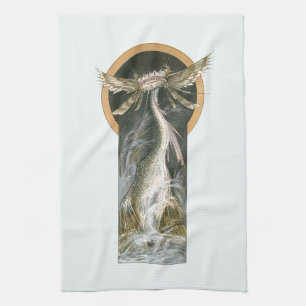 Antike Mythologie, ein geflügelter Drache im Ozean Geschirrtuch