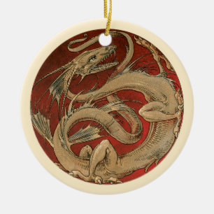Antike Mythologie, goldener asiatischer Drache Keramik Ornament