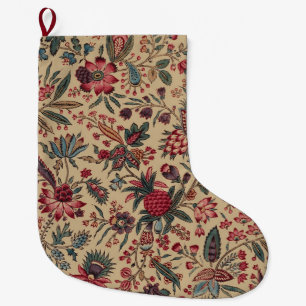 Antike Nadelarbeit Blumenstoff Möbelstoff Großer Weihnachtsstrumpf