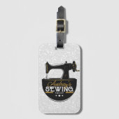 Antike Nähmaschine ADD NAME Seamstress Schneider Gepäckanhänger (Vorderseite Vertikal)