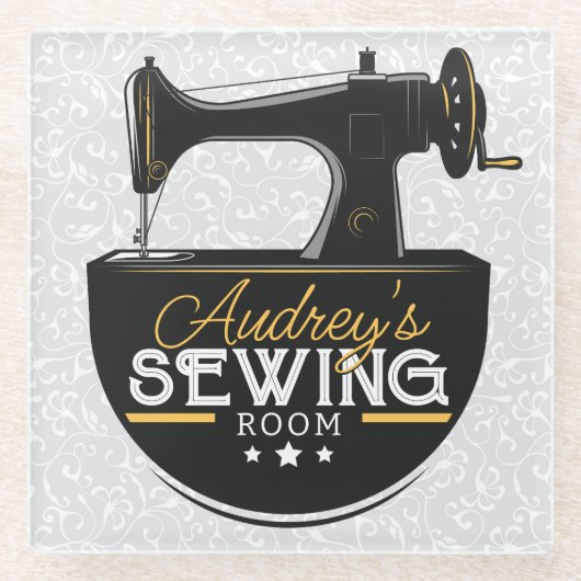 Antike Nähmaschine ADD NAME Seamstress Schneider Glasuntersetzer (Vorderseite)