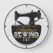 Antike Nähmaschine ADD NAME Seamstress Schneider Große Wanduhr (Vorderseite)