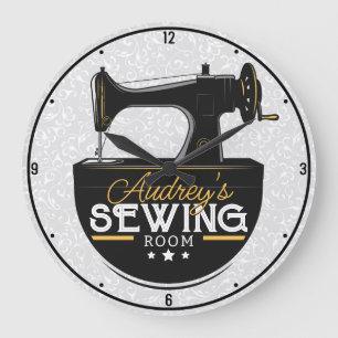Antike Nähmaschine ADD NAME Seamstress Schneider Große Wanduhr