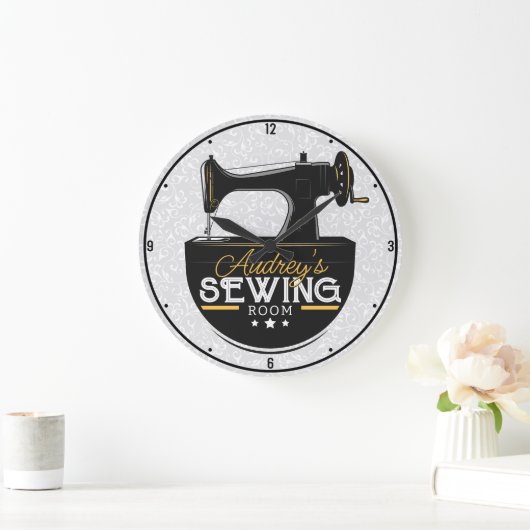 Antike Nähmaschine ADD NAME Seamstress Schneider Große Wanduhr (Zuhause)