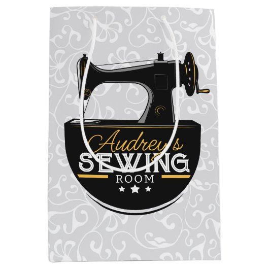 Antike Nähmaschine ADD NAME Seamstress Schneider Mittlere Geschenktüte (Vorderseite)