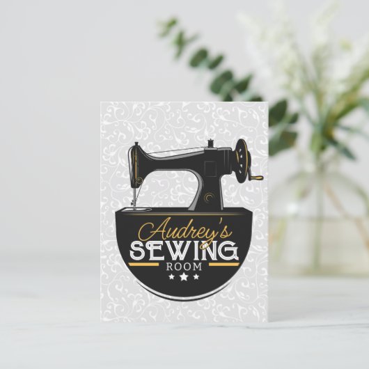 Antike Nähmaschine ADD NAME Seamstress Schneider Postkarte (Stehend Vorderseite)