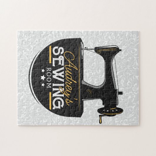 Antike Nähmaschine ADD NAME Seamstress Schneider Puzzle (Horizontal)