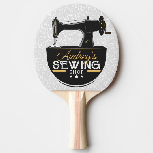 Antike Nähmaschine ADD NAME Seamstress Schneider Tischtennis Schläger (Vorderseite)