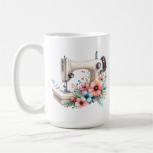 Antike Nähmaschine mit floralem Muster und Monogra Kaffeetasse