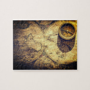 Antike nautische Karte und Kompass Puzzle