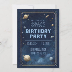 Antike Navy Gold getupfte Planeten-Rand-Geburtstag Einladung