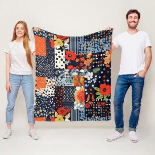 Antike Navy-Korallen-Blumen-Patchwork-Decke Fleecedecke