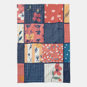 Antike Navy-Korallen-Blumen-Patchwork-Decke Geschirrtuch