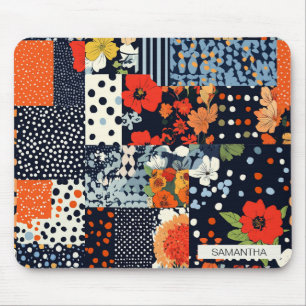 Antike Navy-Korallen-Blumen-Patchwork-Decke Mousepad