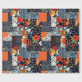 Antike Navy-Korallen-Blumen-Patchwork-Quilt Geschenkpapier (Flach)
