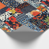 Antike Navy-Korallen-Blumen-Patchwork-Quilt Geschenkpapier (Ecke)