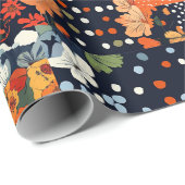 Antike Navy-Korallen-Blumen-Patchwork-Quilt Geschenkpapier (Rolleneckpunkt)