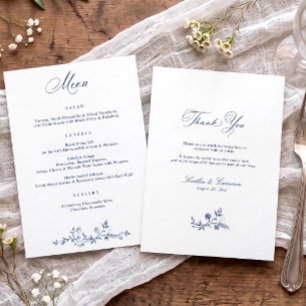 Antike Navyblaue Französische Florale Hochzeit im  Menükarte