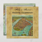 Antike New Yorker Stadtkarte störte BG SQ Hochzeit Einladung (Vorne/Hinten)