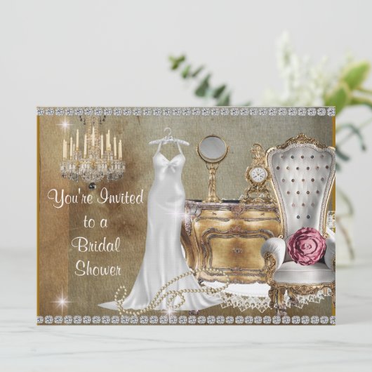 Antike, NIEDRIGE BRIDAL SHOWING INVITATION IMITATE Einladung (Stehend Vorderseite)