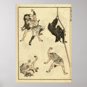 Antike Ninja- und Samurai-Manga von Katsushika Hok Poster