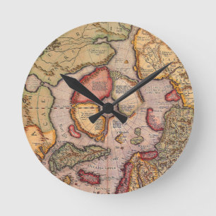 Antike Nordpolkarte von Mercator Runde Wanduhr