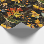 Antike Nostalgische Redouté-Blume und Vogelschwarz Geschenkpapier (Ecke)