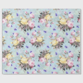 Antike Nostalgische Redouté-Rose Blau Geschenkpapier (Flach)