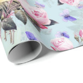 Antike Nostalgische Redouté-Rose Blau Geschenkpapier (Rolleneckpunkt)