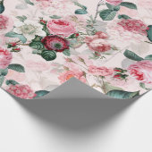 Antike Nostalgische Redouté-Rose Muster pink Geschenkpapier (Ecke)