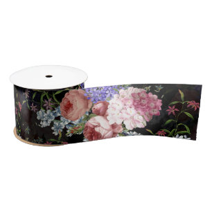 Antike Nostalgische Redouté-Rose und Lilacs Satinband