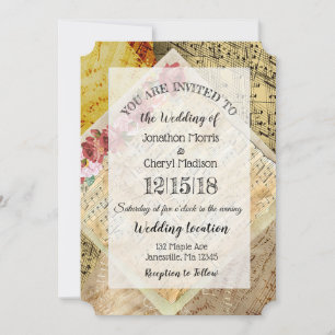 Antike Notenblätter Florale Hochzeit Einladung