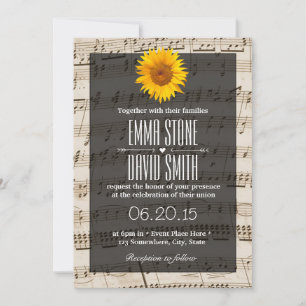Antike Notenblätter Sonnenblumen Hochzeit Einladung