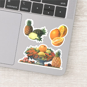 Antike Obstschale mit Ananas und Orangen Aufkleber