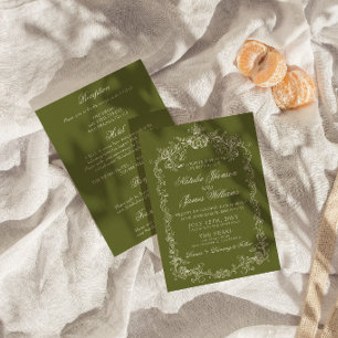 Antike Oliven Grün Old Money All-in-One-Hochzeit Einladung