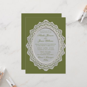 Antike Oliven-grüne Spitze Doily QR Code Hochzeit  Einladung