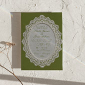 Antike Oliven-grüne Spitze Doily QR Code Hochzeit Einladung