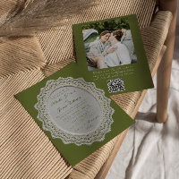 Antike Oliven-grüne Spitze QR-Code Foto-Hochzeit