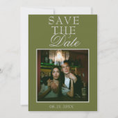 Antike Olivgrüne Spitzen-Foto-Fancy-Hochzeit Save The Date (Vorderseite)