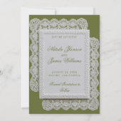 Antike Olivgrüne Spitzen-Foto-Fancy-Hochzeit Save The Date (Rückseite)