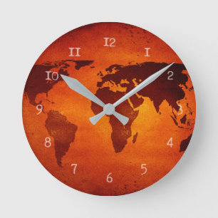 Antike orange Weltkarte Runde Wanduhr