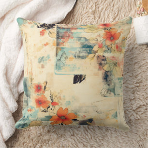 Antike orangeblaue Floral-Ephemera Kissen