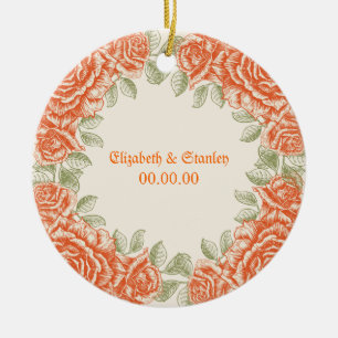 Antike orangefarbene Rosen Hochzeit Save the Date Keramik Ornament