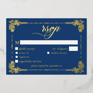 Antike Ornamentale Blaue Goldene Schriftrolle Goti Folieneinladung