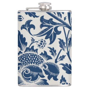 Antike ornamentale Floral weiß auf navy Flachmann