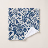 Antike Ornamentik Blumenweiß auf Marine Badhandtuch Set (Waschlappen)